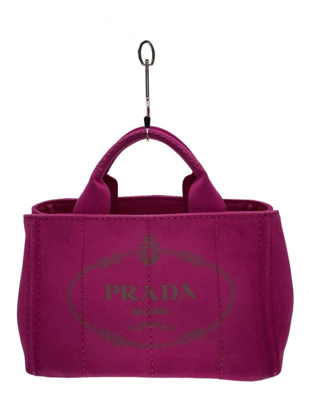 Prada Canapa Tote Bag Triangle Plate Canvas Pink